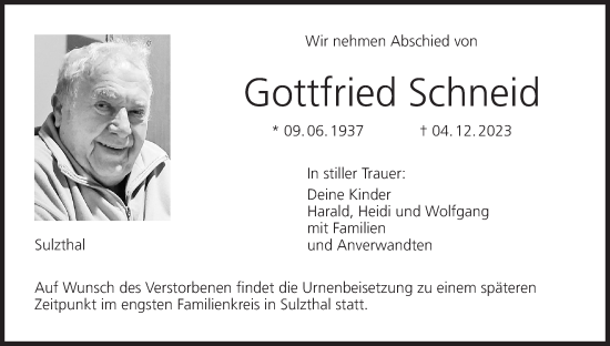Anzeige von Gottfried Schneid von MGO