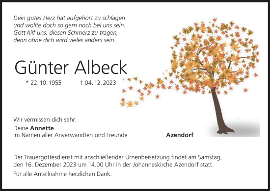 Anzeige von Günter Albeck von MGO