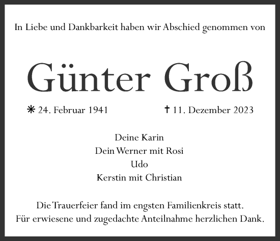 Anzeige von Günter Groß von MGO