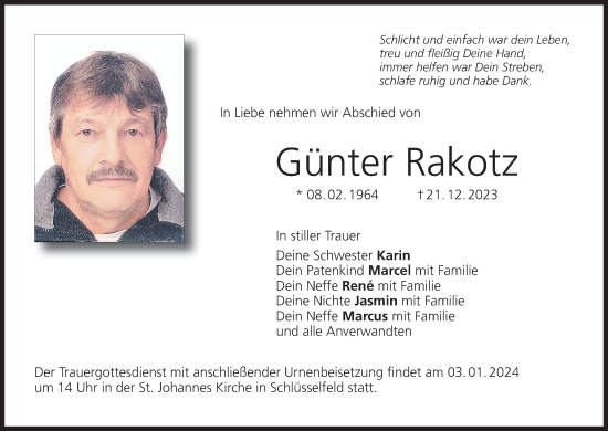 Anzeige von Günter Rakotz von MGO