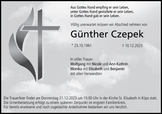 Anzeige von Günther Czepek von MGO