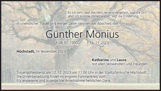 Anzeige von Günther Mönius von MGO