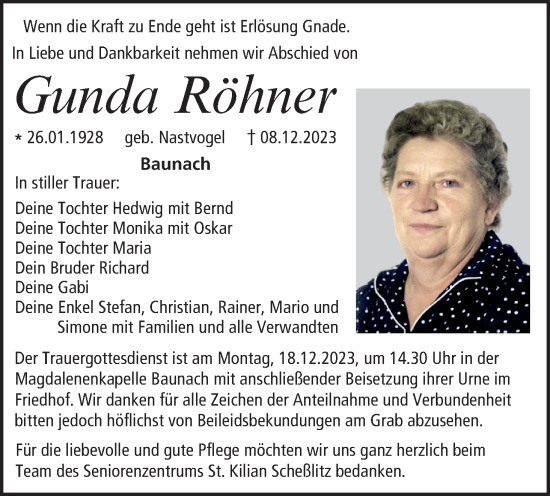 Anzeige von Gunda Röhner von MGO