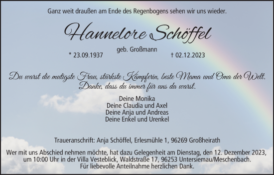 Anzeige von Hannelore Schöffel von MGO