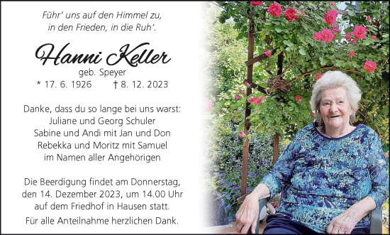 Anzeige von Hanni Keller von MGO