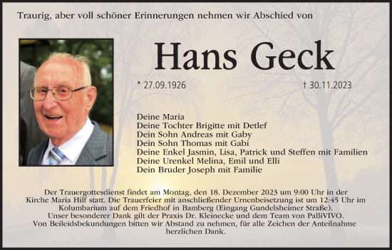 Anzeige von Hans Geck von MGO