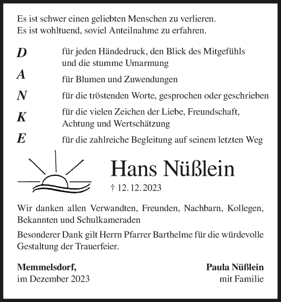 Anzeige von Hans Nüßlein von MGO