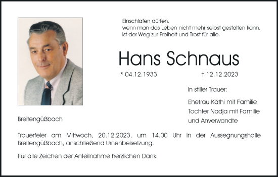 Anzeige von Hans Schnaus von MGO