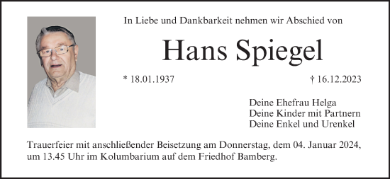 Anzeige von Hans Spiegel von MGO