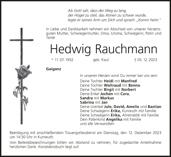 Anzeige von Hedwig Rauchmann von MGO