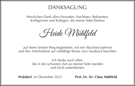 Anzeige von Heide Mühlfeld von MGO