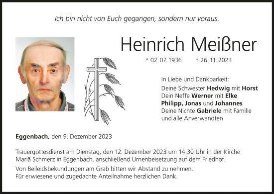 Anzeige von Heinrich Meißner von MGO