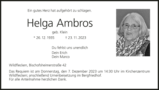 Anzeige von Helga Ambros von MGO
