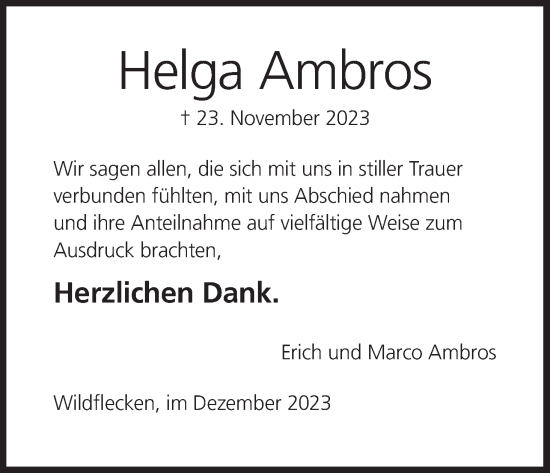 Anzeige von Helga Ambros von MGO
