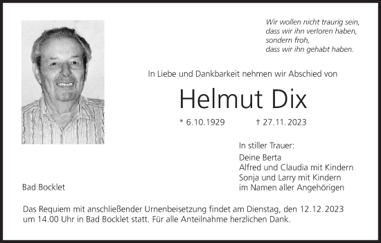 Anzeige von Helmut Dix von MGO