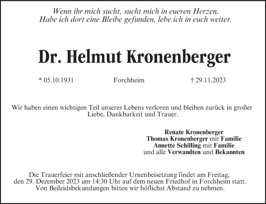 Anzeige von Helmut Kronenberger von MGO