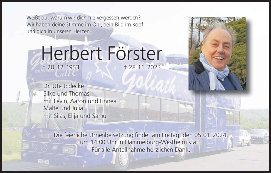 Anzeige von Herbert Förster von MGO