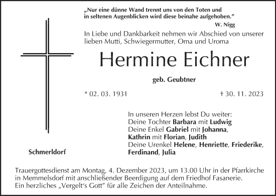 Anzeige von Hermine Eichner von MGO