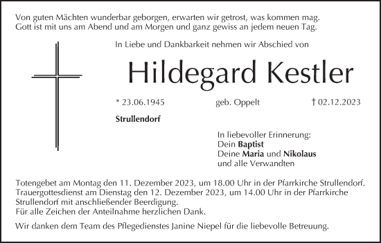 Anzeige von Hildegard Kestler von MGO