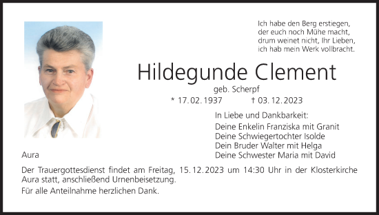 Anzeige von Hildegunde Clement von MGO