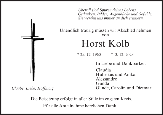 Anzeige von Horst Kolb von MGO