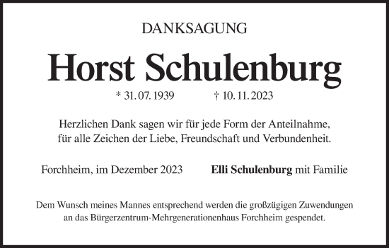Anzeige von Horst Schulenburg von MGO