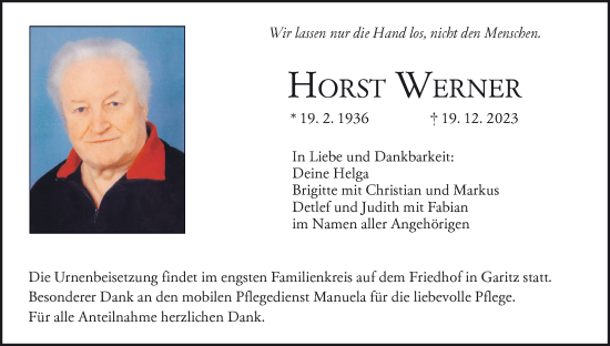 Anzeige von Horst Werner von MGO