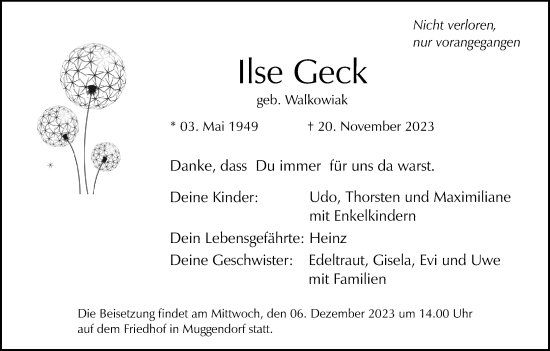 Anzeige von Ilse Geck von MGO