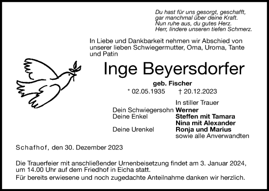 Anzeige von Inge Beyersdorfer von MGO