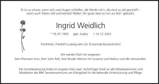 Anzeige von Ingrid Weidlich von MGO