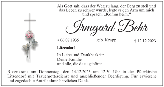 Anzeige von Irmgard Behr von MGO