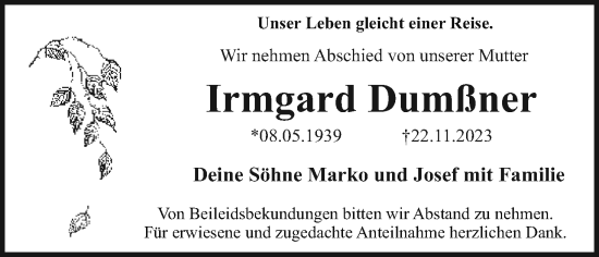 Anzeige von Irmgard Dumßner von MGO