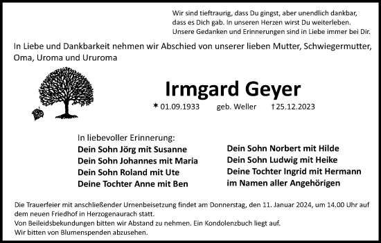 Anzeige von Irmgard Geyer von MGO