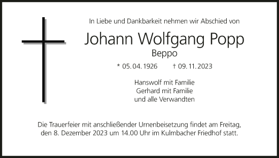 Anzeige von Johann  Popp von MGO