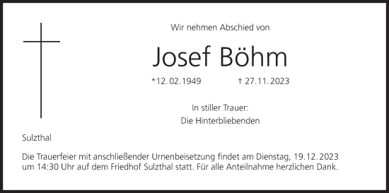 Anzeige von Josef Böhm von MGO
