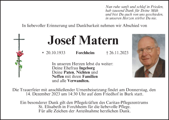 Anzeige von Josef Matern von MGO