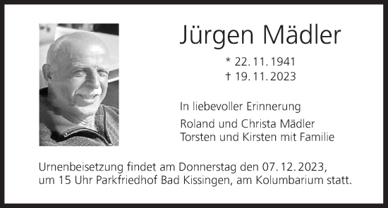 Anzeige von Jürgen Mädler von MGO