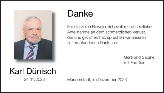 Anzeige von Karl Dünisch von MGO