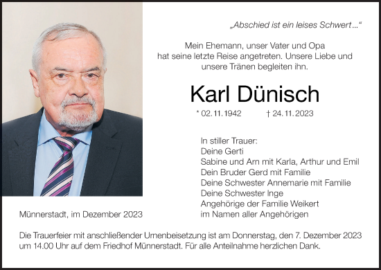 Anzeige von Karl Dünisch von MGO