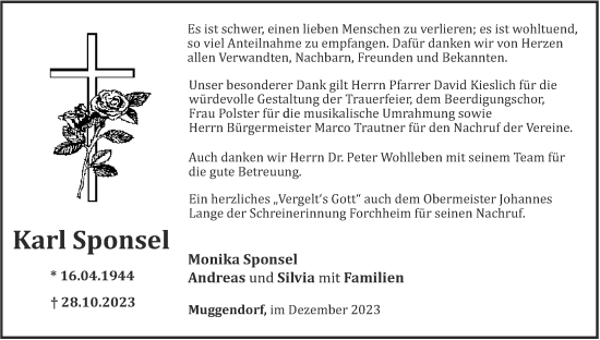 Anzeige von Karl Sponsel von MGO