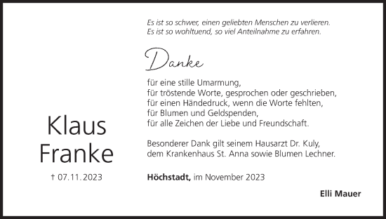 Anzeige von Klaus Franke von MGO