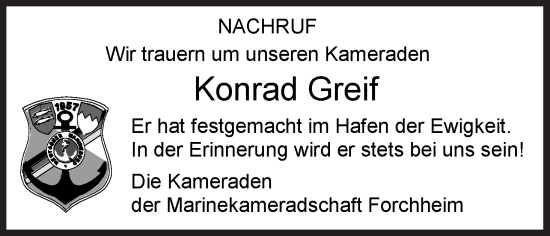 Anzeige von Konrad Greif von MGO