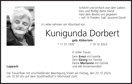 Anzeige von Kunigunda Dorbert von MGO