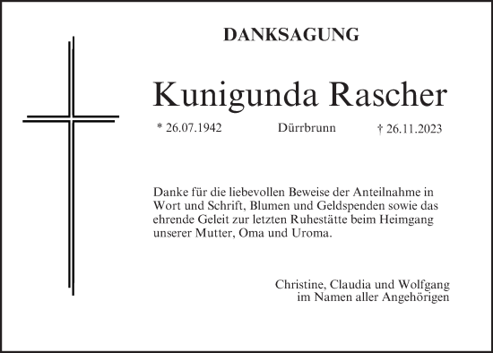 Anzeige von Kunigunda Rascher von MGO