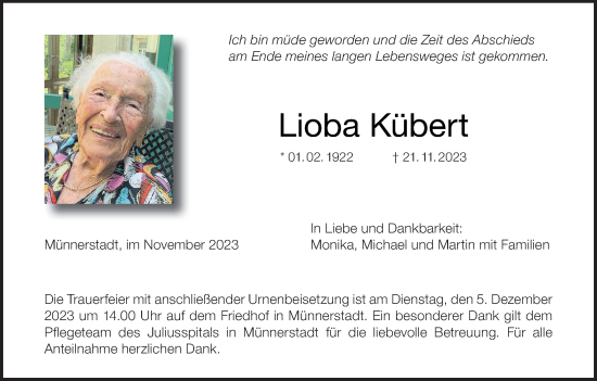 Anzeige von Lioba Kübert von MGO