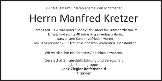 Anzeige von Manfred Kretzer von MGO