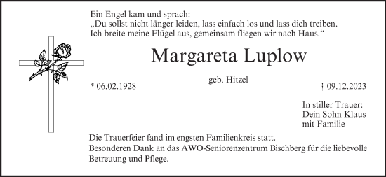 Anzeige von Margareta Luplow von MGO