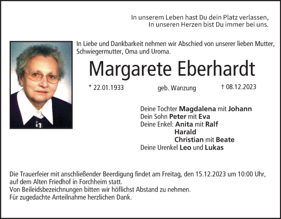 Anzeige von Margarete Eberhardt von MGO