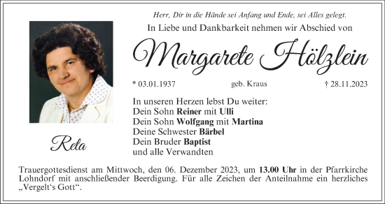 Anzeige von Margarete Hölzlein von MGO
