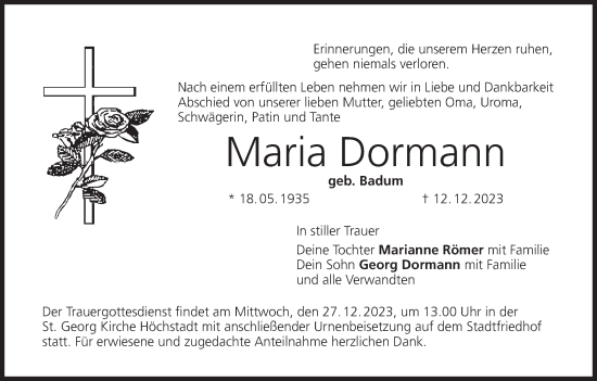Anzeige von Maria Dormann von MGO